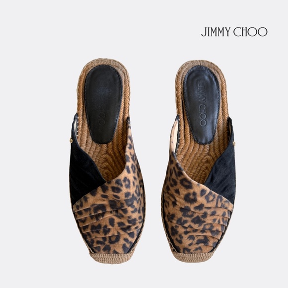 Jimmy Choo Leopard Print Espadrille Flat Sandals / Mules Size EU 38 - Picture 1 of 10